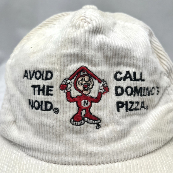 Vtg 80s Dominos Pizza Avoid The Noid Corduroy Trucker Snapback Hat Embroidered - Picture 1 of 8